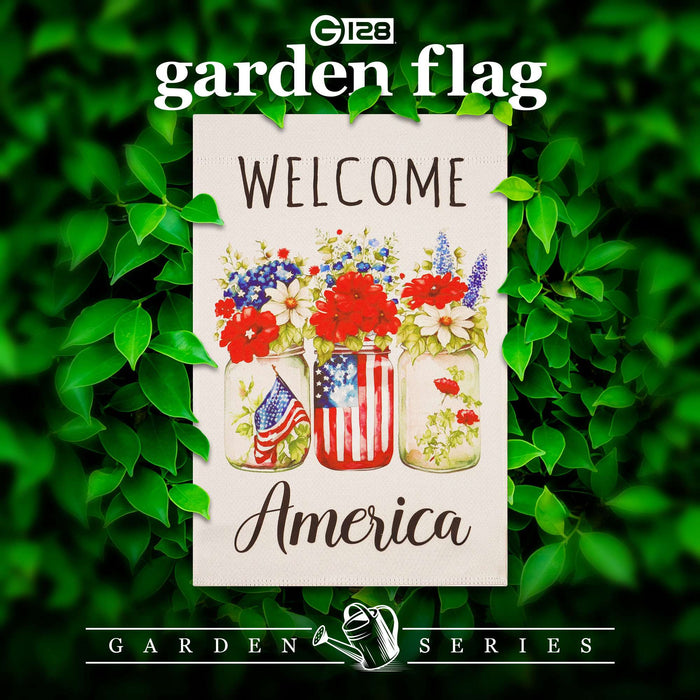 G128 Welcome America Mason Jars Garden Flag 12x18 In Double Sided Independence Day Yard Garden Lawn Decoration