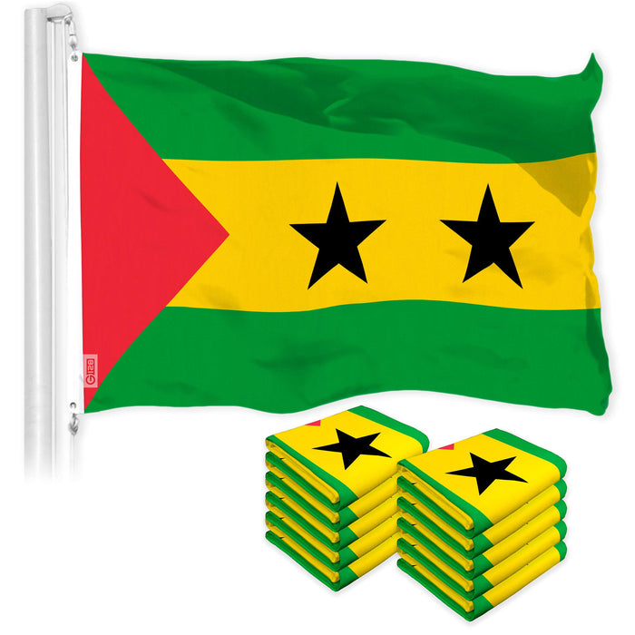 G128 10 Pack: Sao Tome and Principe Flag | 3x5 Ft | LiteWeave Pro Series Printed 150D Polyester | Country Flag, Indoor/Outdoor, Vibrant Colors, Brass Grommets
