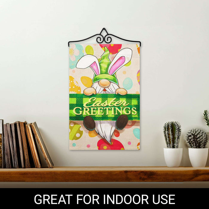 G128 Combo Pack Garden Flag Hanger 14IN & Garden Flag Happy Easter Gnome Greetings Printed 12x18IN Double Sided