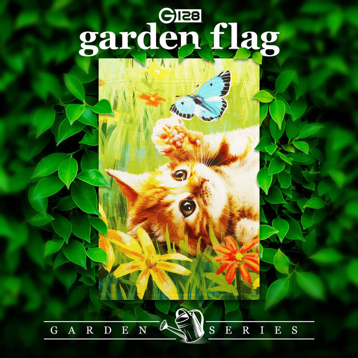 G128 Kitten Butterfly Flowers Garden Flag 12x18 In Double Sided Spring Yard Garden Lawn Decoration