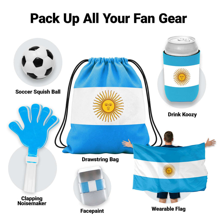 G128 World Soccer Tournament 2026 Cup Soccer Fan Set 6PCS, Argentina Fan Merch with Flag and Koozie, Accessories for Sports Parties