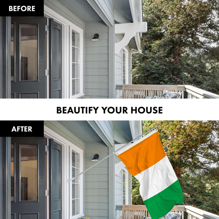 G128 Combo Pack: 6 Ft Twist Free Aluminum Spinning Flagpole (Silver) & Ivory Coast Flag | 3x5 Ft | LiteWeave Pro Series Printed 150D Polyester | Pole with Flag Included