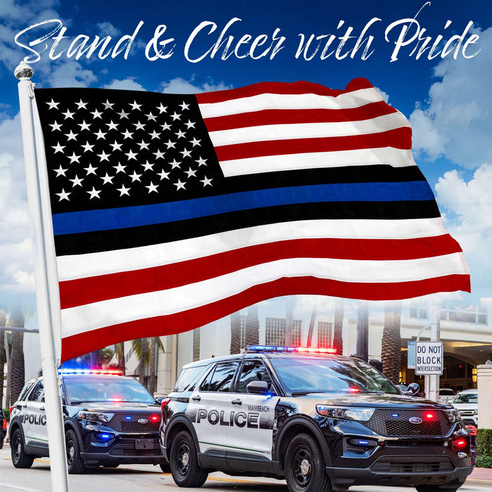 G128 Blue Lives Matter Flag Police Flag Embroidered 2.5x4 FT Spun Polyester