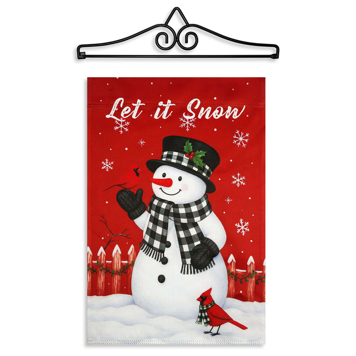 G128 12x18IN Let It Snow Snowman Cardinal Garden Flag with 14IN Hanger