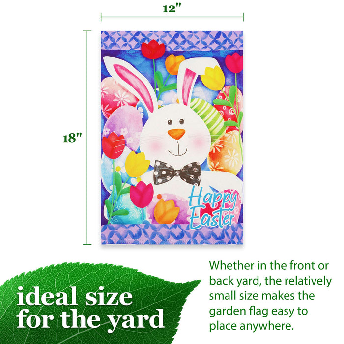 G128 Happy Easter Bunny Tulips Garden Flag 12x18 In Double Sided Spring Yard Garden Lawn Decoration