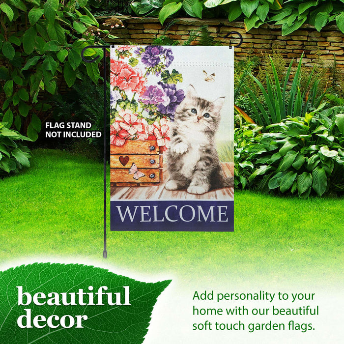 G128 Welcome Kitten Flowers Garden Flag 12x18 In Double Sided Spring Yard Garden Lawn Decoration
