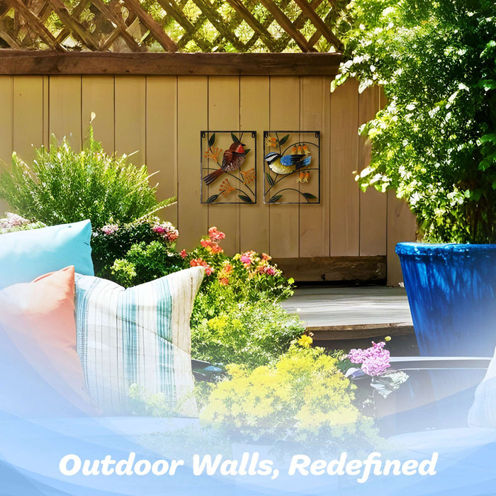 G128 Bird Robin and Bluebird Metal Wall Art Set | Bird Indoor Outdoor Wall Art Hanging Decor for Bedroom, Living Room, Garden, Patio