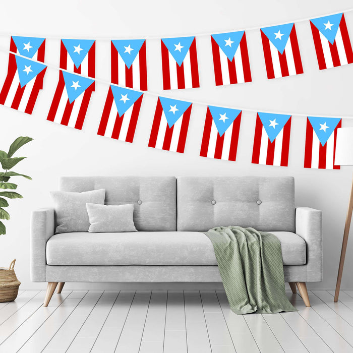 G128 Puerto Rico Light Blue Bunting Banner | Flag 8.2 x 5.5 Inch, Full String 33 Feet | Printed 150D Polyester, Decorations For Bar, School, Festival Events Celebration