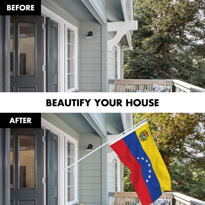 G128 Combo Pack: 6 Ft Twist Free Aluminum Spinning Flagpole (White) & Venezuela 7 Stars Flag | 3x5 Ft | LiteWeave Pro Series Printed 150D Polyester | Pole with Flag Included