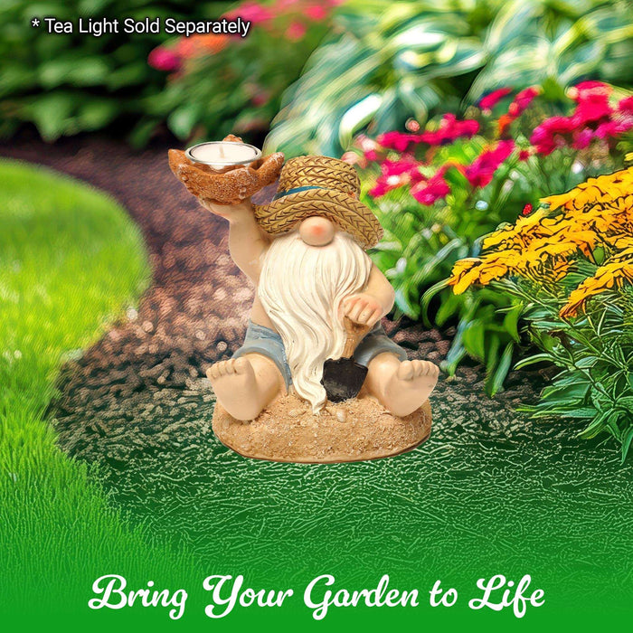 G128 Ocean Beach Gnome Statue | 7 Inch Summer Coastal Gnome Figurine with Starfish & Shovel, Yard Patio Lawn Backyard Outdoor Indoor Home Decoration