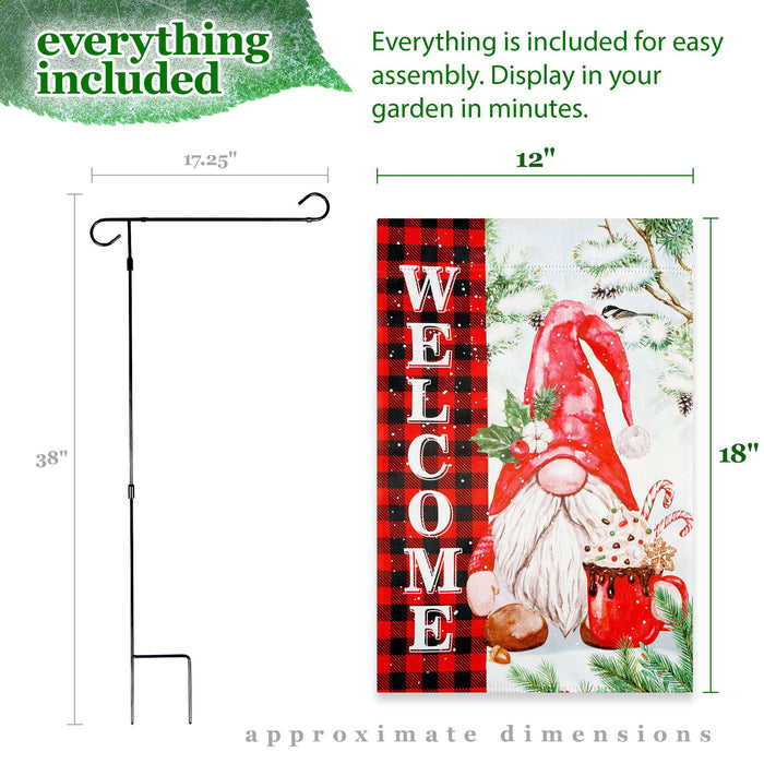 G128 36x16IN Garden Flag Stand & 12x18 Welcome Christmas Gnome Flag Kit