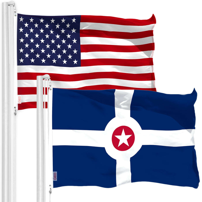 G128 Combo Pack: American USA Flag 3x5 Ft & Indianapolis Flag 3x5 Ft | Both LiteWeave Pro Series Printed 150D Polyester, Brass Grommets