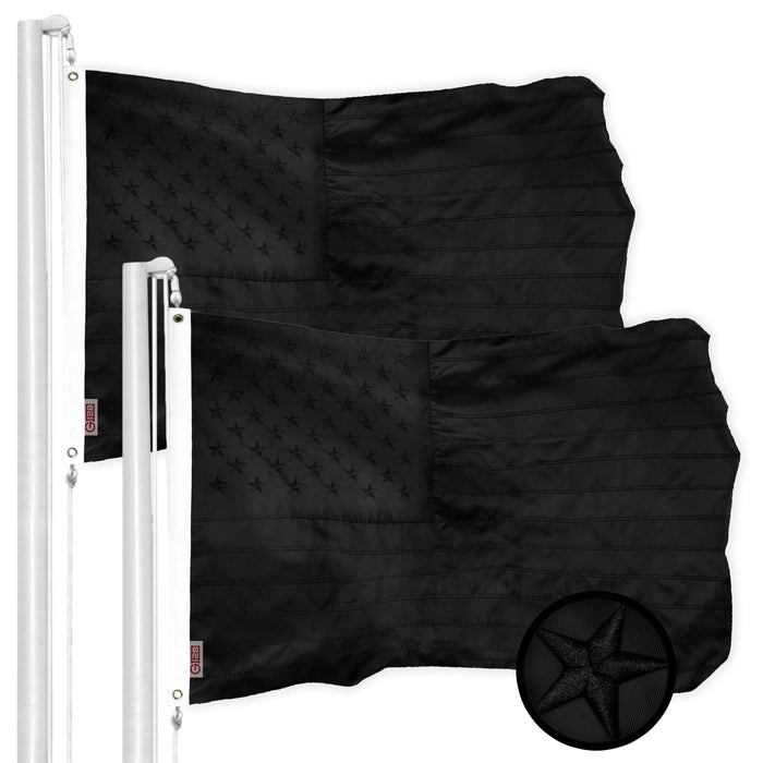 G128 2 Pack: American USA All Black Flag | 2x3 Ft | ToughWeave Series Embroidered 210D Polyester | Embroidered Stars, Sewn Stripes, Indoor/Outdoor, Vibrant Colors, Brass Grommets