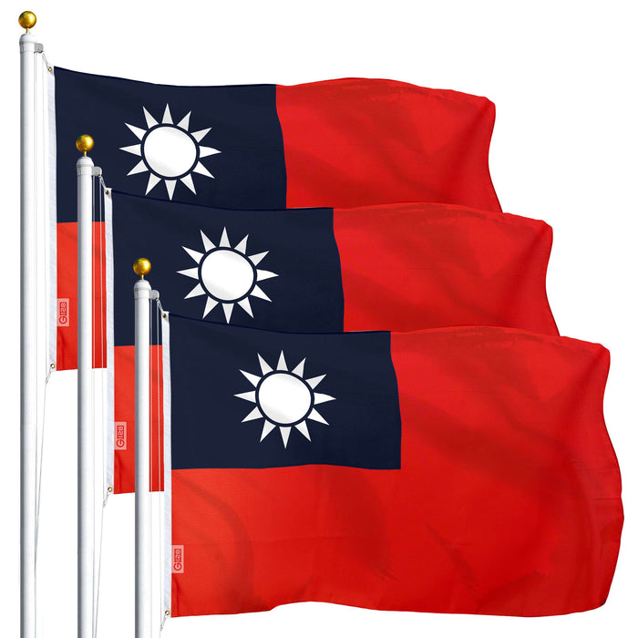 G128 3 Pack: Taiwan Taiwanese Flag | 2x3 Ft | LiteWeave Series Printed 100D Polyester | Indoor/Outdoor, Vibrant Colors, Brass Grommets