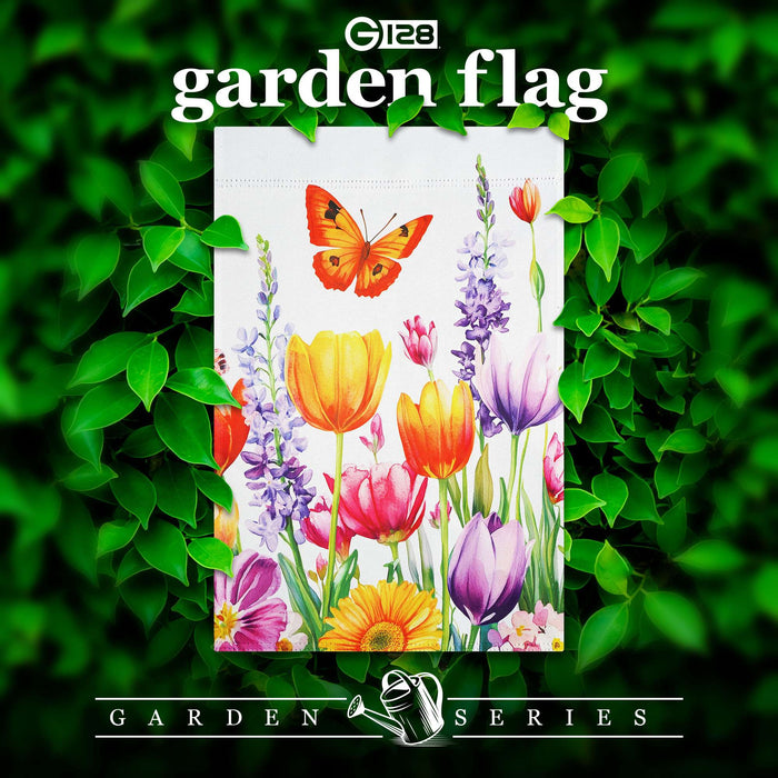 G128 Spring Tulip Butterfly Floral Garden Flag 12x18 In Double Sided Spring Yard Garden Lawn Decoration