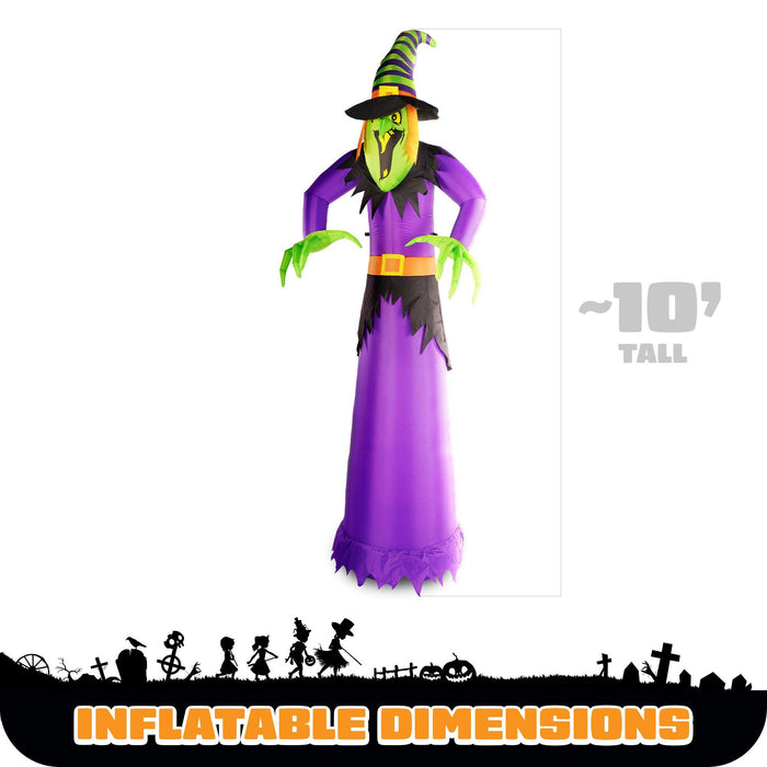 G128 10 ft Witch Halloween Inflatable Decor with LED Lights, Halloween Outdoor Holiday Yard Decoration, Fast Inflate, Weather-Resistant, Outdoor Use