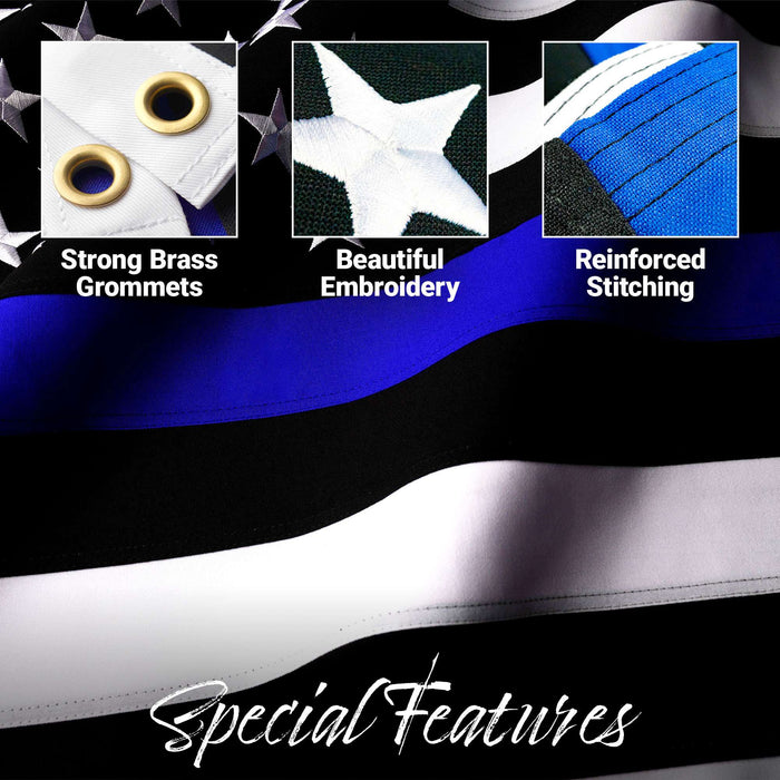 G128 Thin Blue Line Flag 220GSM Embroidered Spun Polyester 3x5 Ft