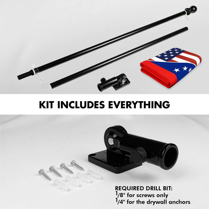 G128 Combo Pack: 6 Ft Tangle Free Aluminum Spinning Flagpole (Black) & Venezuela 8 Stars USA Friendship Flag | 3x5 Ft |LiteWeave Pro Series Printed 150D Polyester | Pole with Flag Included