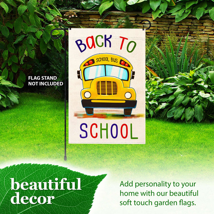 G128 Back to School Bus Garden Flag 12x18 In Double Sided Back to School Yard Garden Lawn Decoration