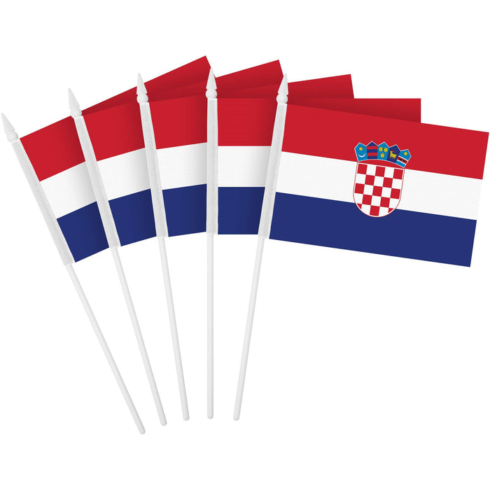 G128 10 Pack Handheld Croatia Croatian Stick Flags | 4x6 In | Printed 150D Polyester, Country Flag, Solid Plastic Stick, Spear White Tip