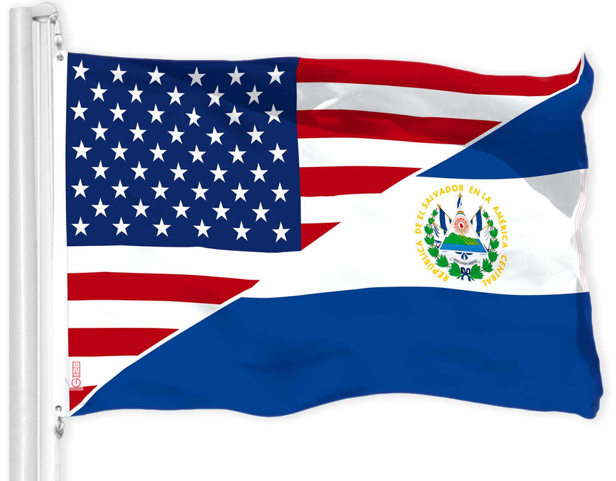 G128 El Salvador USA Friendship Flag | 3x5 Ft | LiteWeave Pro Series Printed 150D Polyester | Specialty Flag, Indoor/Outdoor, Vibrant Colors, Brass Grommets