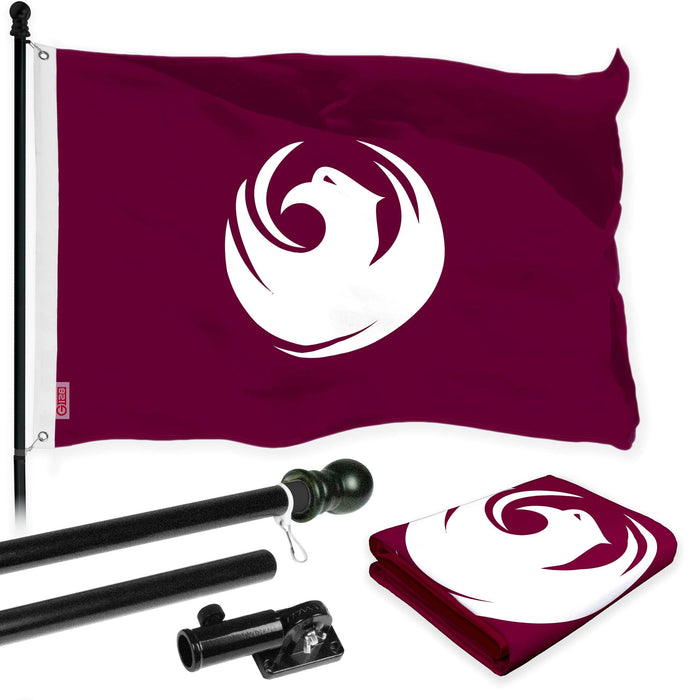 G128 Combo Pack: 6 Ft Twist Free Aluminum Spinning Flagpole (Black) & Phoenix Flag | 3x5 Ft | LiteWeave Pro Series Printed 150D Polyester | Pole with Flag Included