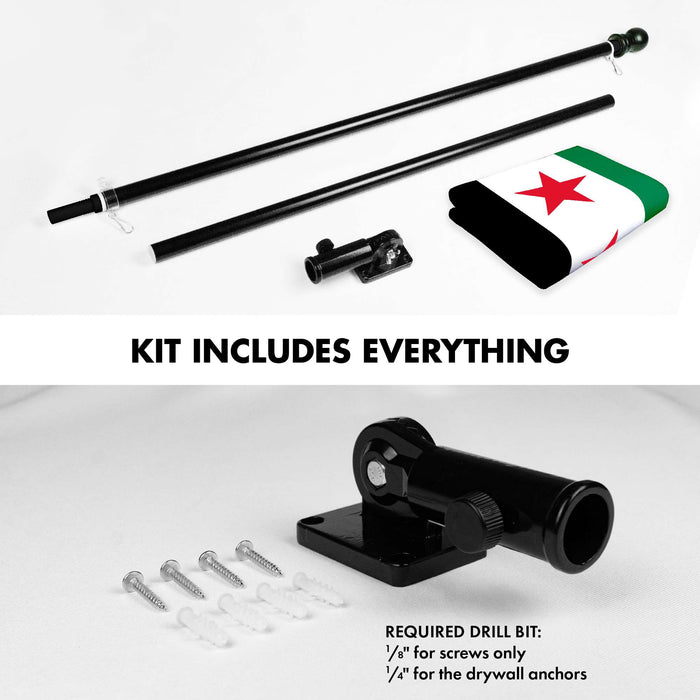 G128 Combo Pack: 6 Ft Tangle Free Aluminum Spinning Flagpole (Black) & Republic of Syria Flag 3x5 Ft, LiteWeave Pro Series Printed 150D Polyester | Pole with Flag Included