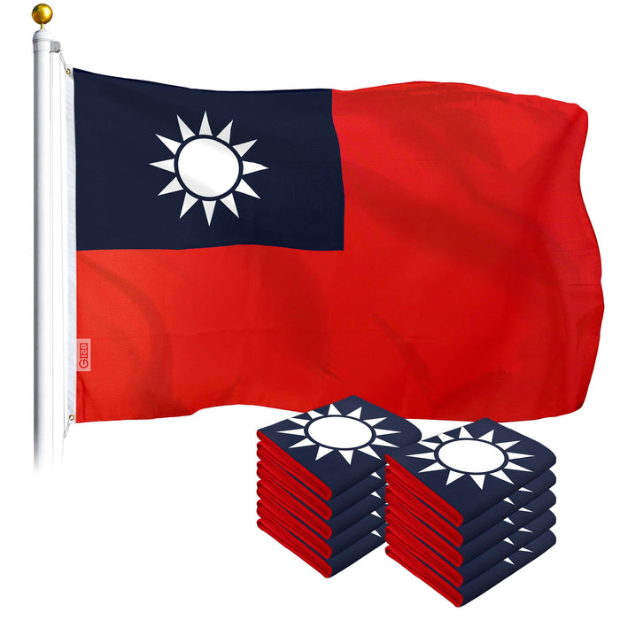 G128 10 Pack: Taiwan Taiwanese Flag | 2x3 Ft | LiteWeave Series Printed 100D Polyester | Indoor/Outdoor, Vibrant Colors, Brass Grommets