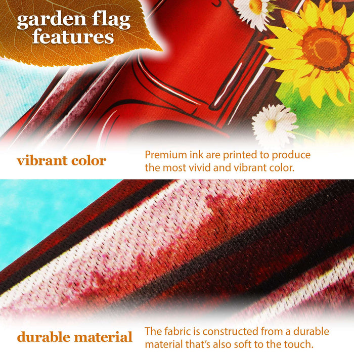 G128 36x16IN Garden Flag Stand & 12x18 Autumn Blessings Red Truck Flag Kit