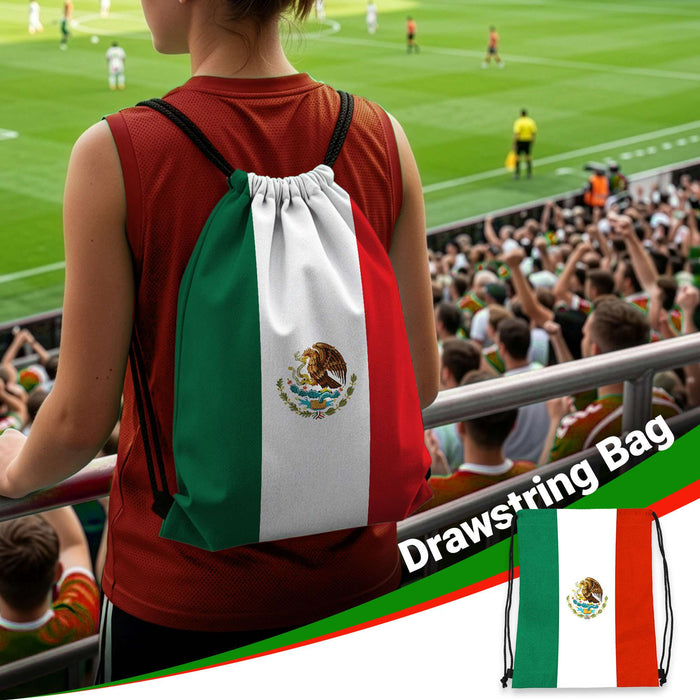 G128 World Soccer Tournament 2026 Cup Soccer Fan Set 6PCS, Mexico Fan Merch with Flag and Bracelet, Accessories for Sports Parties