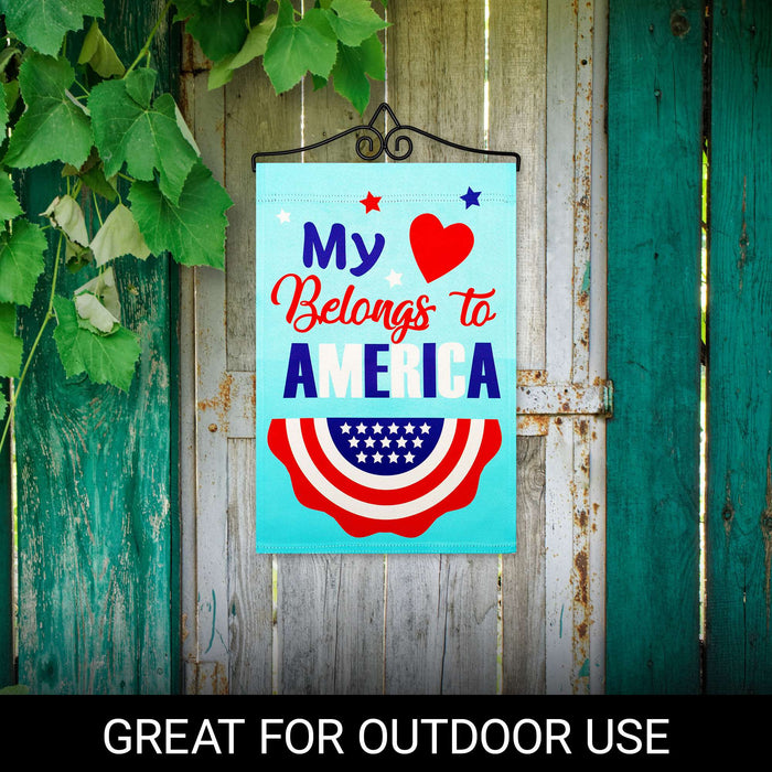 G128 Combo Pack Garden Flag Hanger 14IN & Garden Flag Heart America Belongs Printed 12x18IN Double Sided