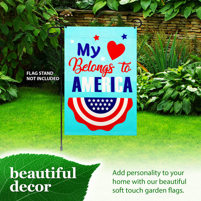 G128 Heart America Belongs Garden Flag 12x18 In Double Sided Independence Day Yard Garden Lawn Decoration