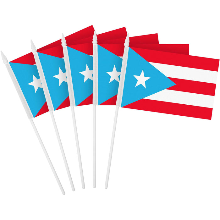 G128 Puerto Rico Light Blue Handheld Stick Flag 4"x6" (12 Pack) | Printed 150D Polyester, Solid Plastic Stick, Spear White Tip