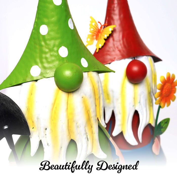 G128 Solar Gnome Garden Statues Set of 2 | 18IN Metal Gnome Outdoor Decorations with LED Lights for Garden, Lawn, Patio