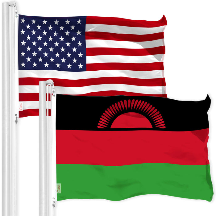 G128 Combo Pack: American USA Flag 3x5 Ft & Malawi Flag 3x5 Ft | Both LiteWeave Pro Series Printed 150D Polyester, Brass Grommets