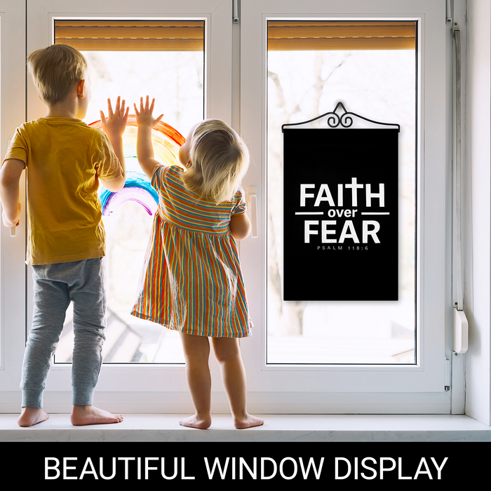 G128 Combo Pack Garden Flag Hanger 14IN & Garden Flag Faith Over Fear Scripture Printed 12x18IN Double Sided Yard Garden Lawn Decoration