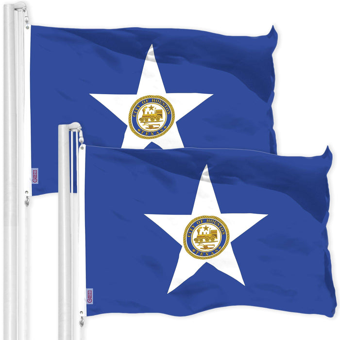G128 2 Pack: Houston Flag | 3x5 Ft | LiteWeave Pro Series Printed 150D Polyester | City Flag, Indoor/Outdoor, Vibrant Colors, Brass Grommets