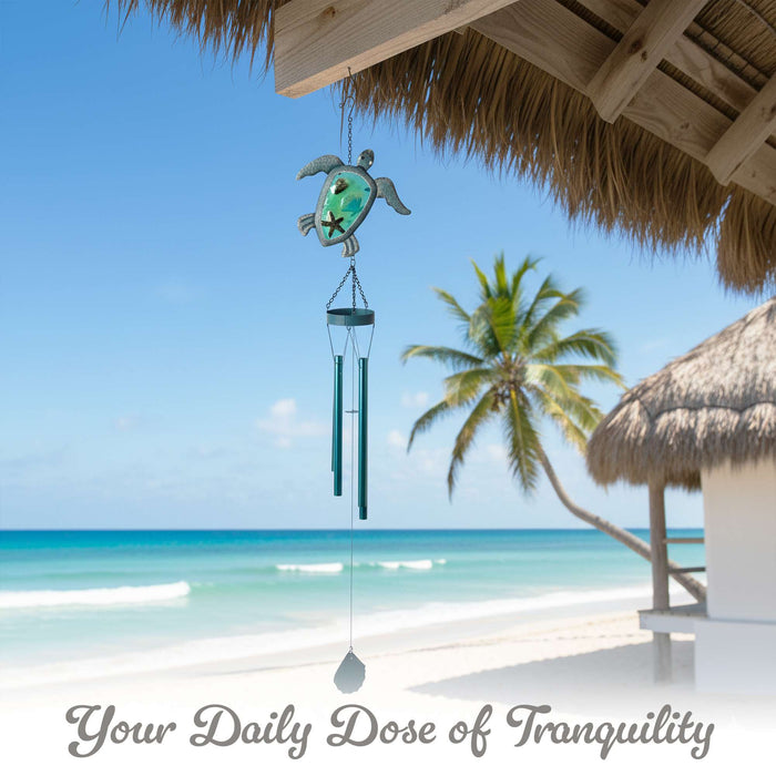 G128 Wind Chime Sea Turtle for Outside | Coastal Ocean Theme Windchimes Outdoors for Home Garden Patio Decor Unique Birthday Gifts