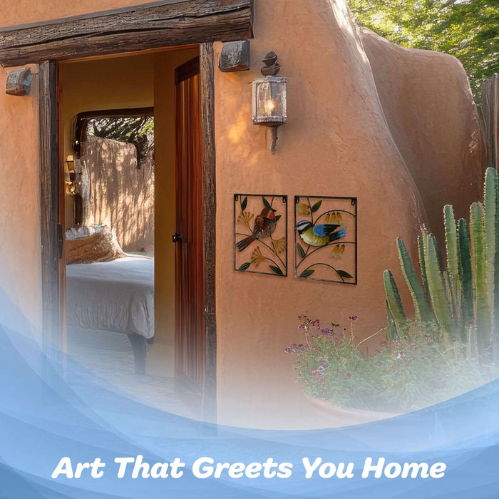 G128 Bird Robin and Bluebird Metal Wall Art Set | Bird Indoor Outdoor Wall Art Hanging Decor for Bedroom, Living Room, Garden, Patio