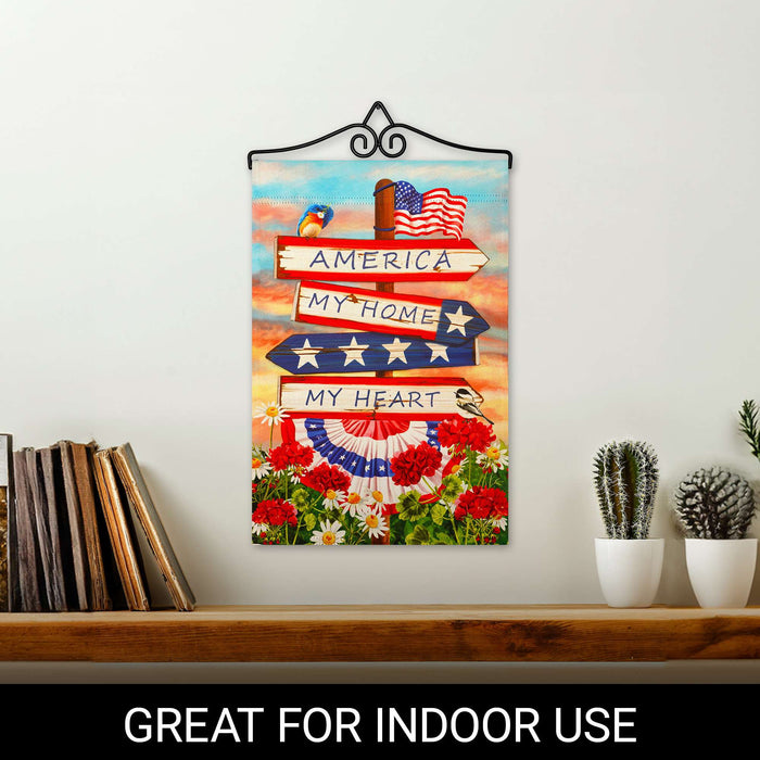 G128 Combo Pack Garden Flag Hanger 14IN & Garden Flag America My Home My Heart Printed 12x18IN Double Sided