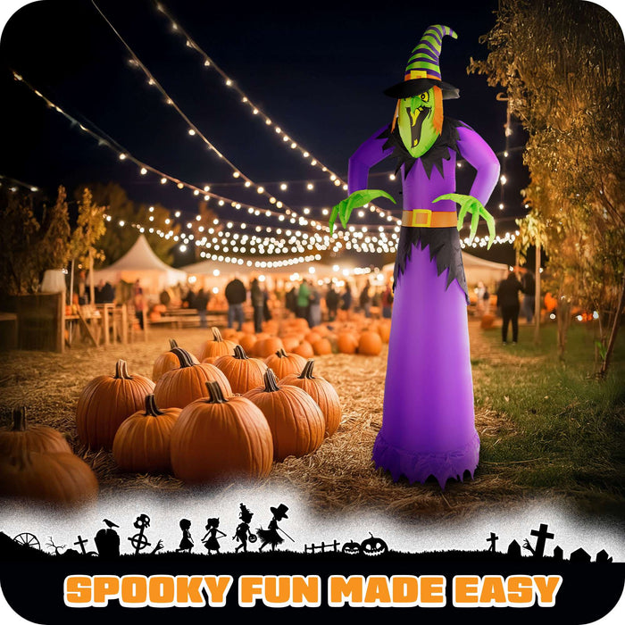 G128 10 ft Witch Halloween Inflatable Decor with LED Lights, Halloween Outdoor Holiday Yard Decoration, Fast Inflate, Weather-Resistant, Outdoor Use