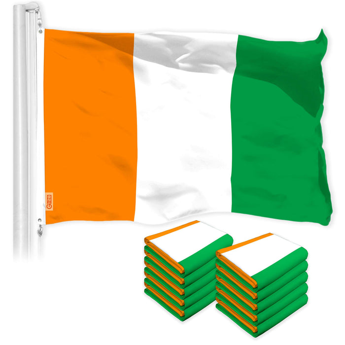 G128 10 Pack: Ivory Coast Flag | 3x5 Ft | LiteWeave Pro Series Printed 150D Polyester | Country Flag, Indoor/Outdoor, Vibrant Colors, Brass Grommets