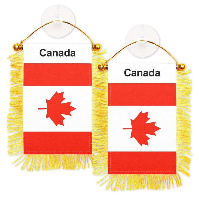G128 2 Pack: Canada Canadian Fringy Flag | 3x5IN | Fringy Hanging Double Sided Flag with Suction Cup, Window and Car Rearview Mirror Decor