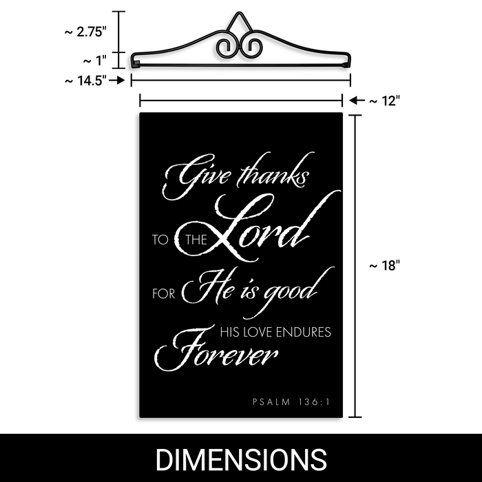G128 Combo Pack Garden Flag Hanger 14IN & Garden Flag Give Thanks to the Lord Scripture Printed 12x18IN Double Sided Yard Lawn Decoration