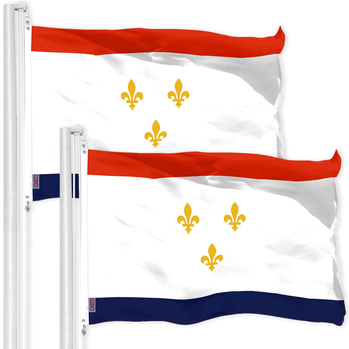 G128 2 Pack: New Orleans Flag | 3x5 Ft | LiteWeave Pro Series Printed 150D Polyester | City Flag, Indoor/Outdoor, Vibrant Colors, Brass Grommets