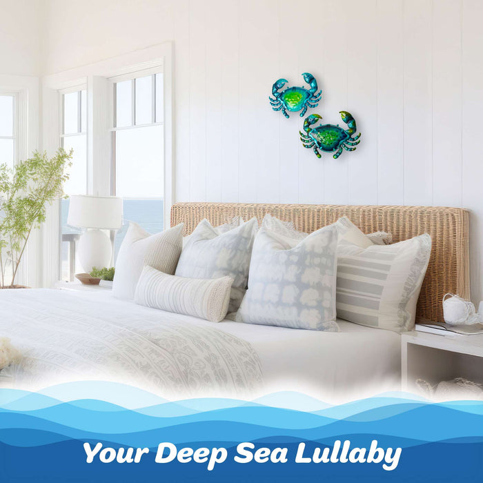 G128 Crab Metal Wall Art Set | Blue Crab Coastal Ocean Beach Theme Indoor Outdoor Wall Art Hanging Decor for Bedroom, Living Room, Garden, Patio