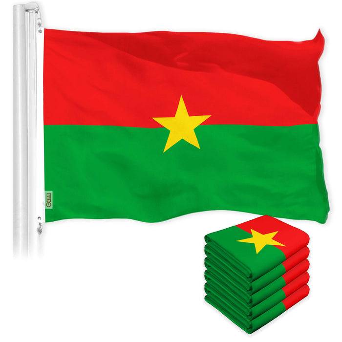 G128 5 Pack: Burkina Faso Flag | 3x5 Ft | LiteWeave Pro Series Printed 150D Polyester | Country Flag, Indoor/Outdoor, Vibrant Colors, Brass Grommets