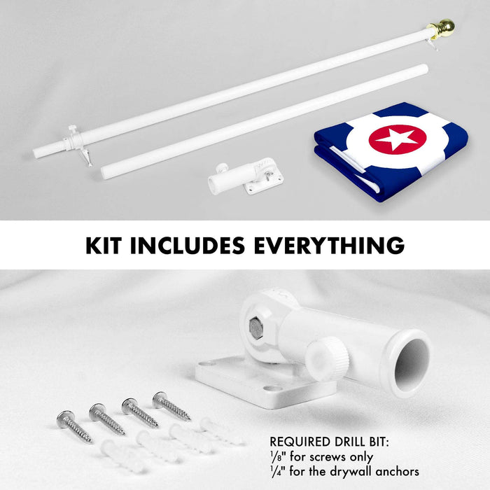 G128 Combo Pack: 6 Ft Twist Free Aluminum Spinning Flagpole (White) & Indianapolis Flag | 3x5 Ft | LiteWeave Pro Series Printed 150D Polyester | Pole with Flag Included