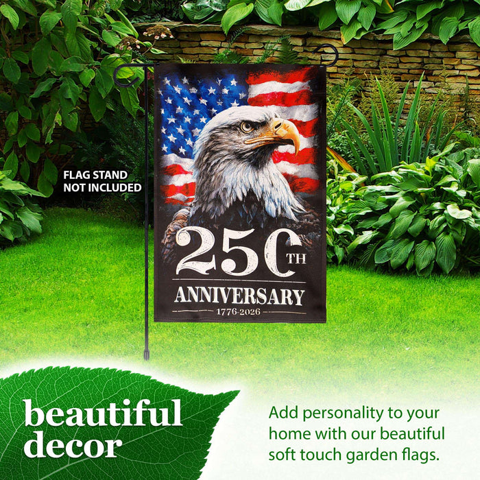 G128 USA 250th Anniversary American Bald Eagle Garden Flag 12x18 In | Double Sided Printed Patriotic Yard Decoration | America 1776–2026 Celebration Flag for Lawn or Garden