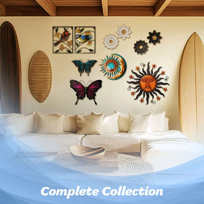 G128 9 IN Black and Gold Flower Metal Wall Art Decor | Elegant Floral Wall Hanging Decor for Indoor Living Room Bedroom Office Outdoor Garden Patio Yard